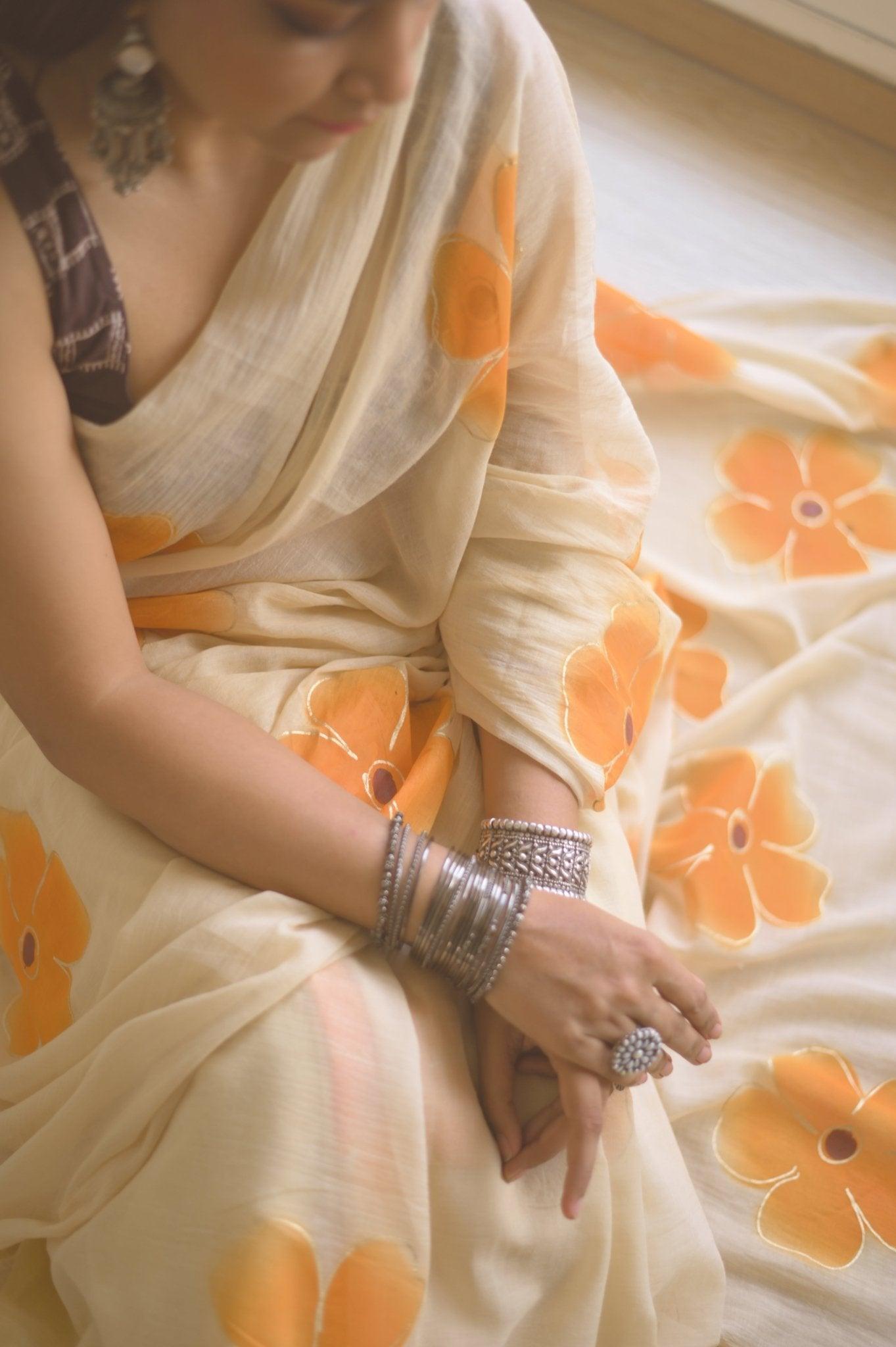 Apricot Mul Saree - Mayin India