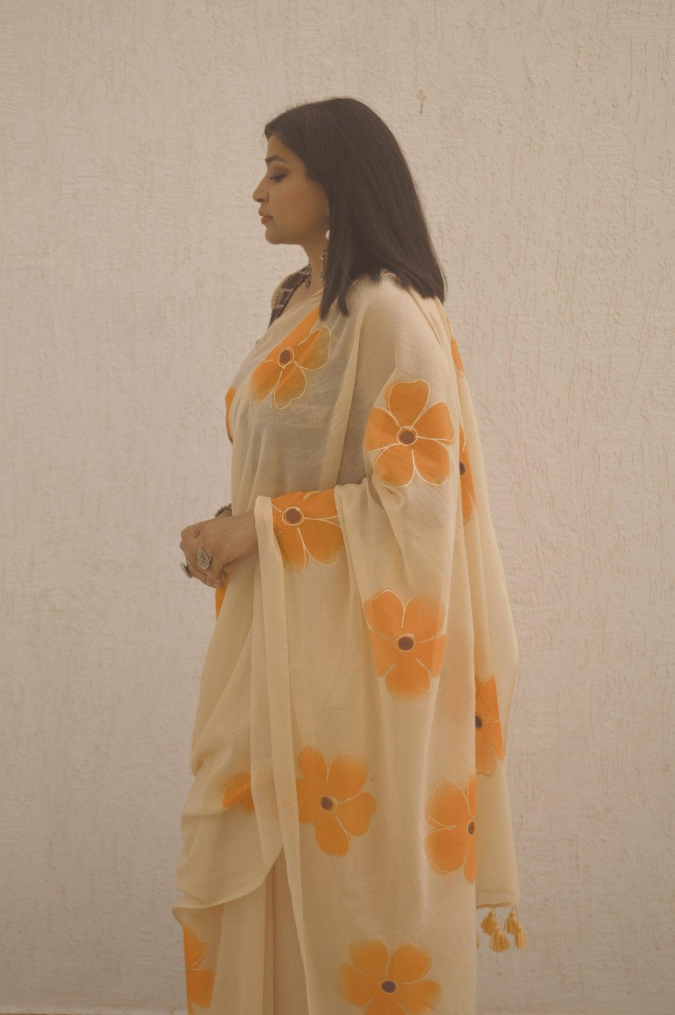 Apricot Mul Saree - Mayin India