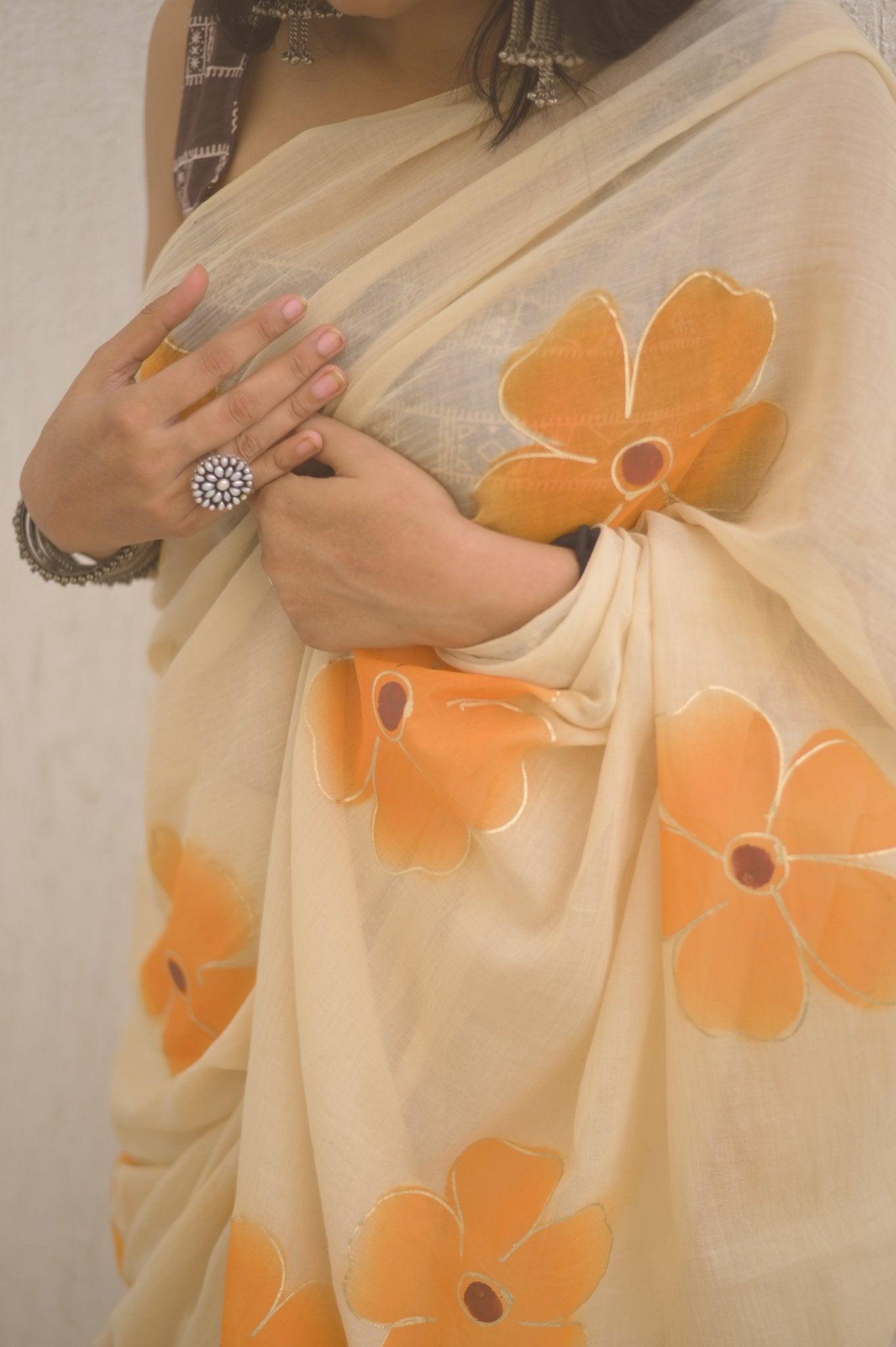 Apricot Mul Saree - Mayin India