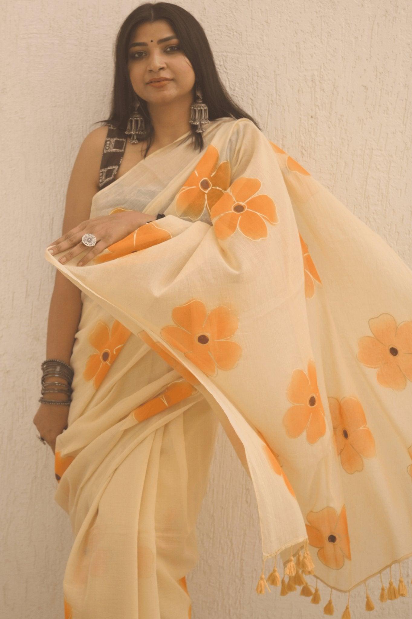 Apricot Mul Saree - Mayin India