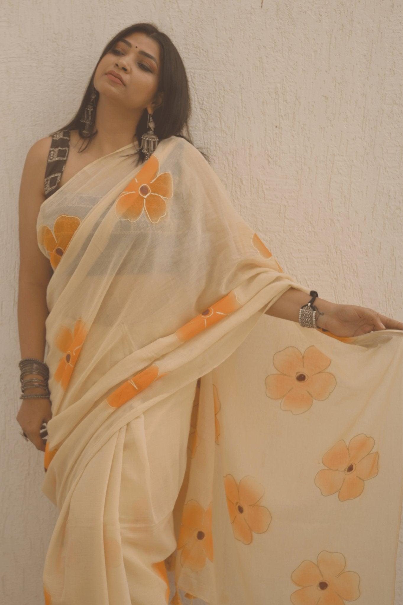 Apricot Mul Saree - Mayin India