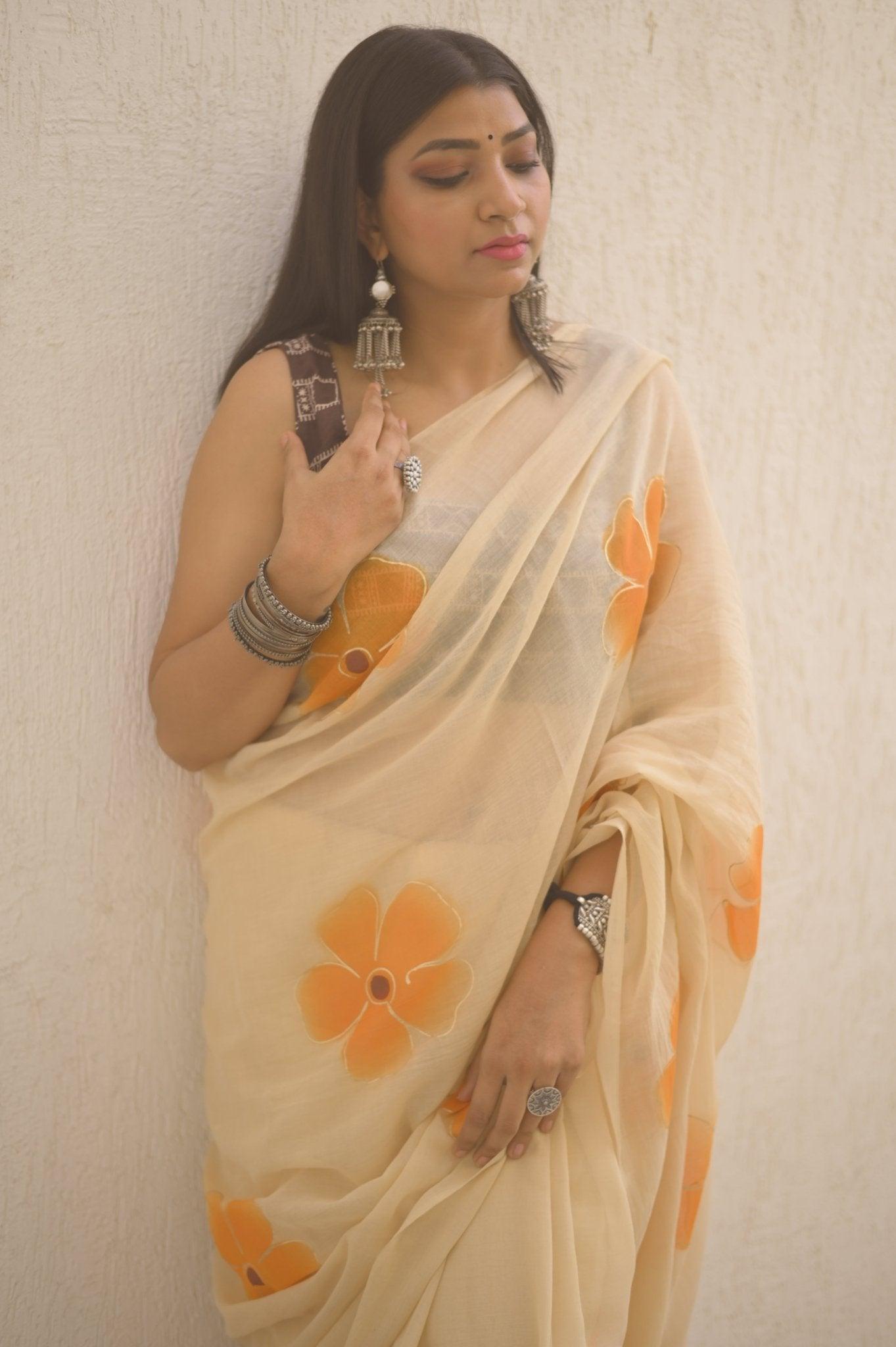 Apricot Mul Saree - Mayin India