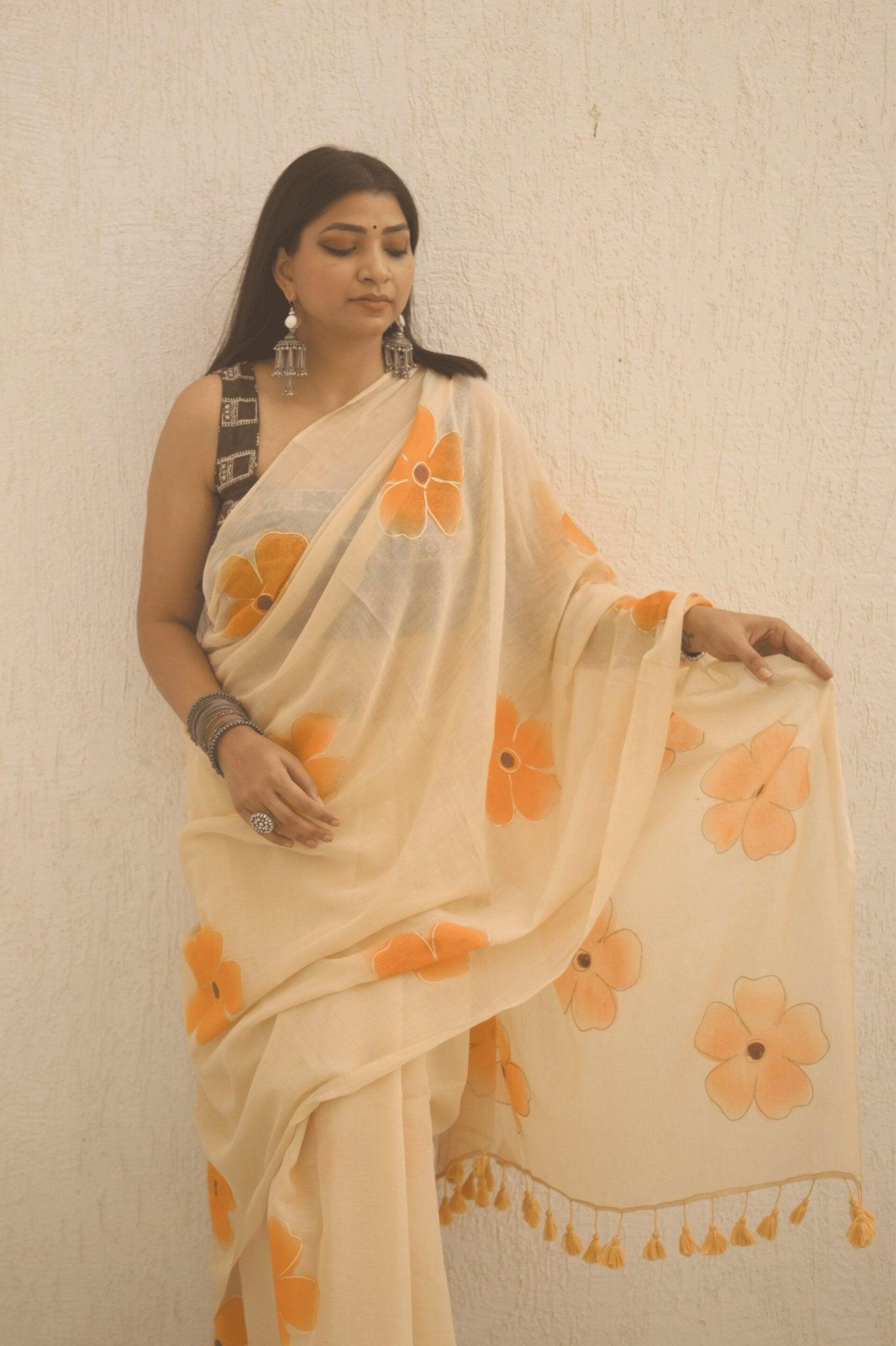 Apricot Mul Saree - Mayin India