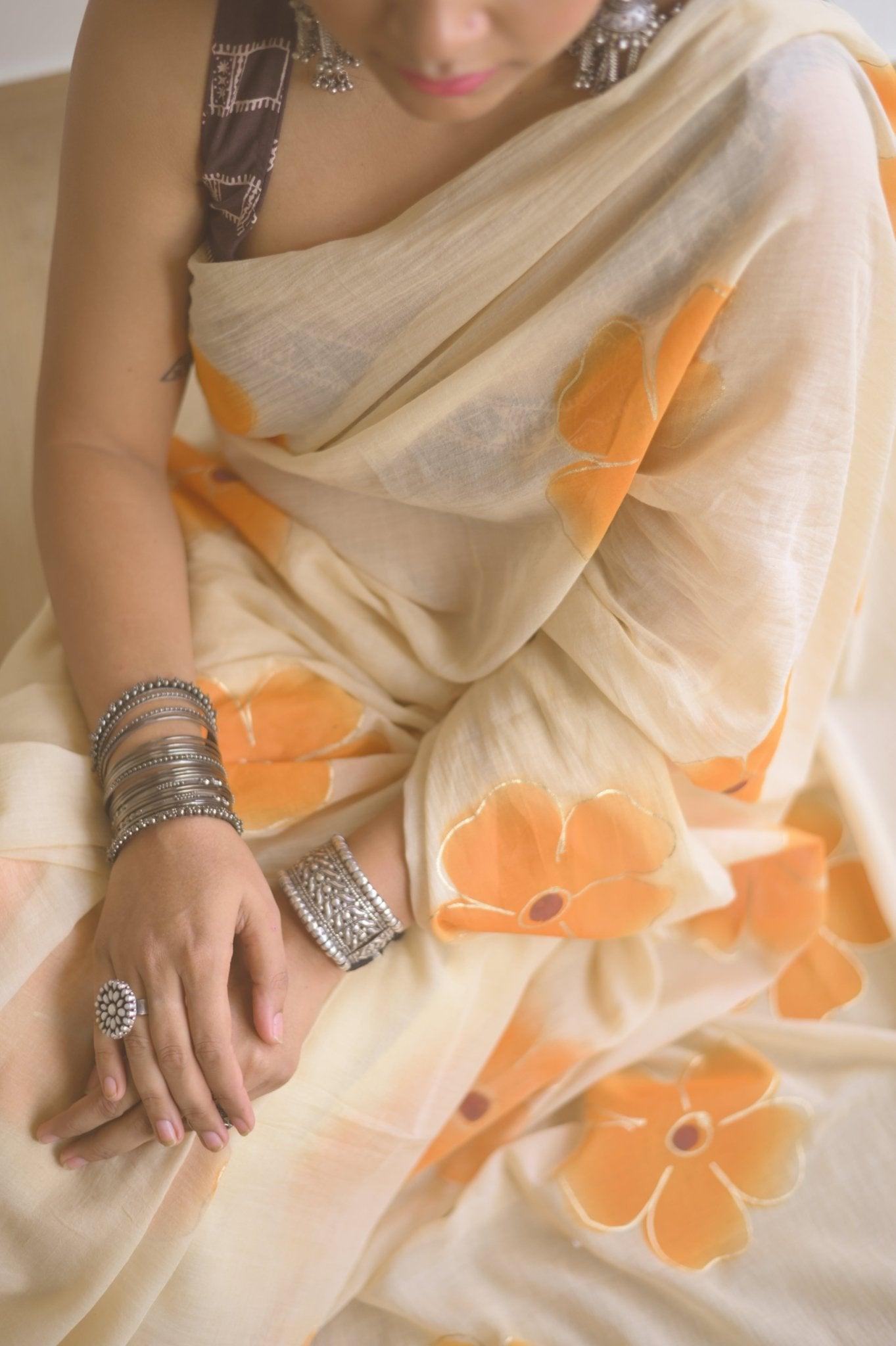 Apricot Mul Saree - Mayin India