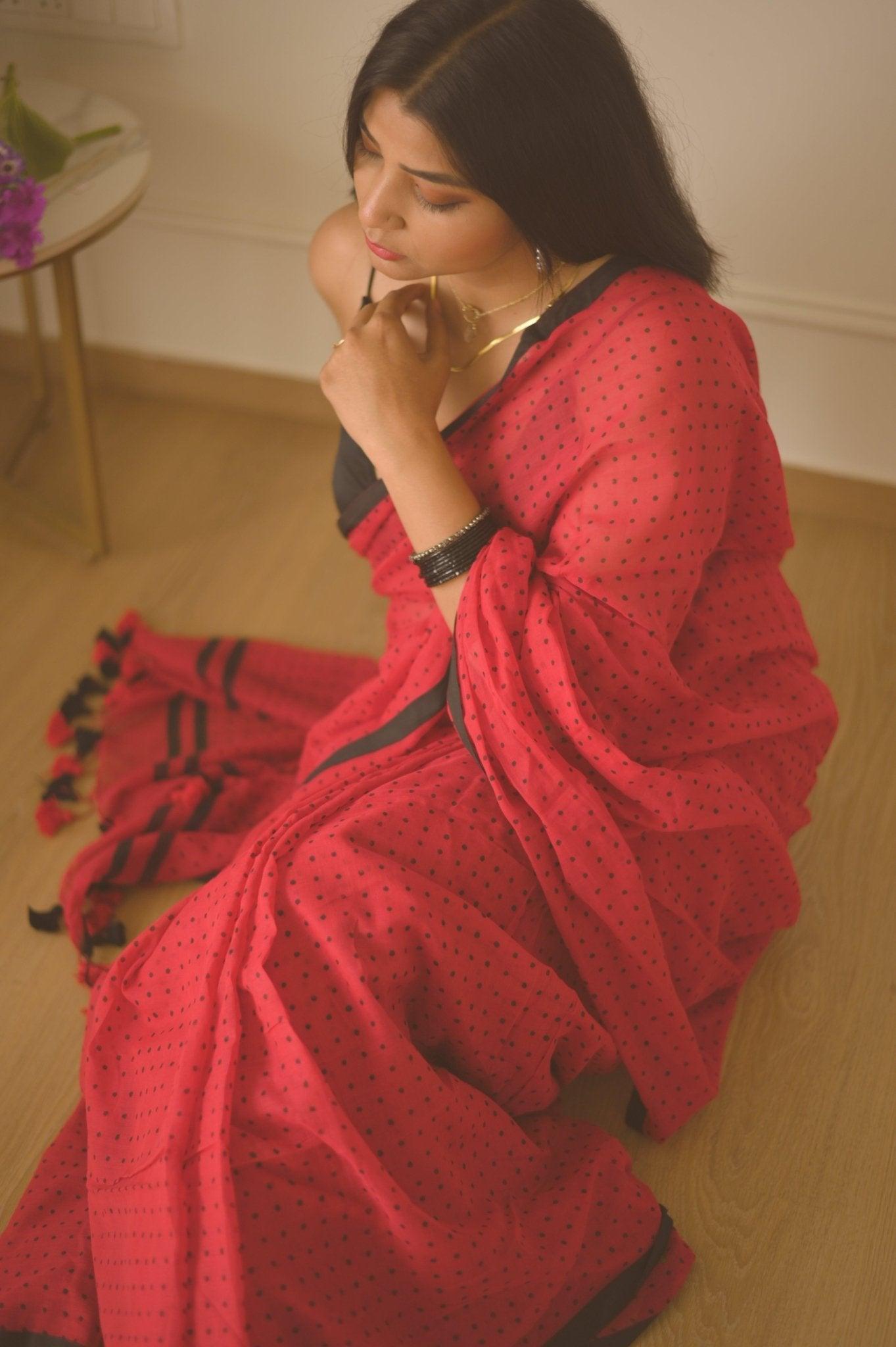 Crimson Charm Mul Saree - Mayin India