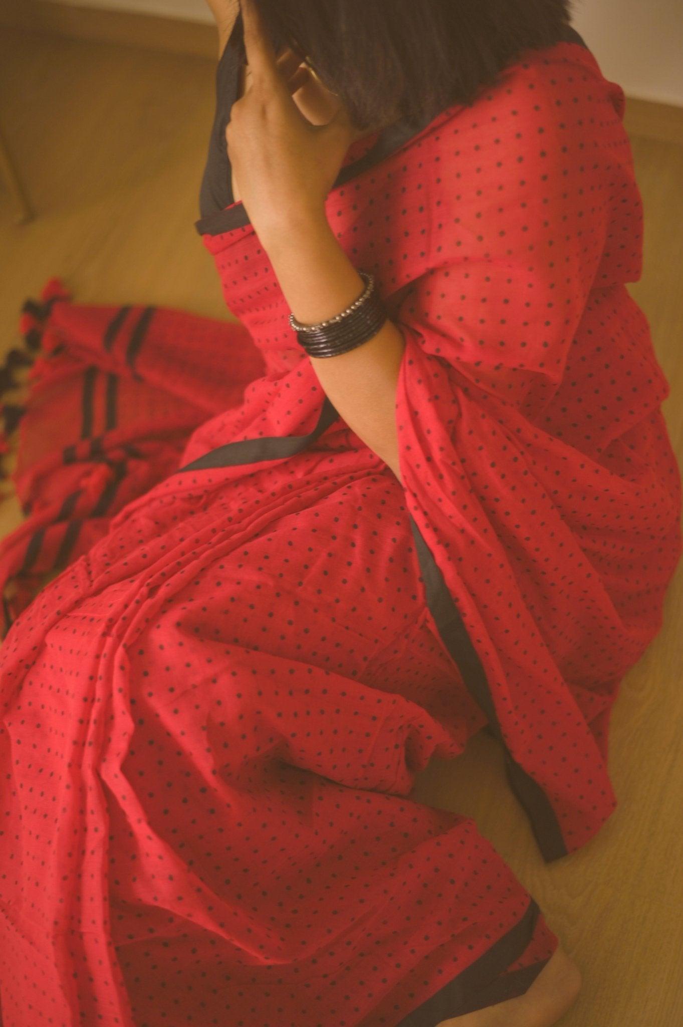 Crimson Charm Mul Saree - Mayin India