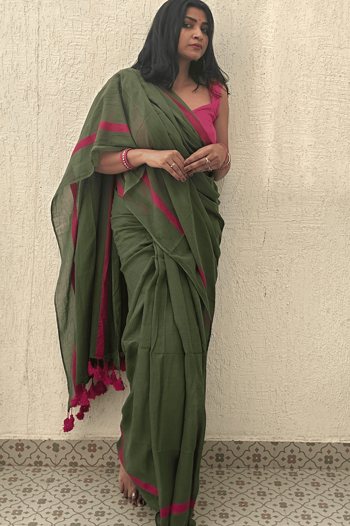 Pink Guava Mul Saree - Mayin India