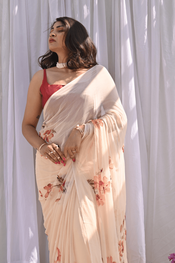 Frangipani Pure Chiffon Saree