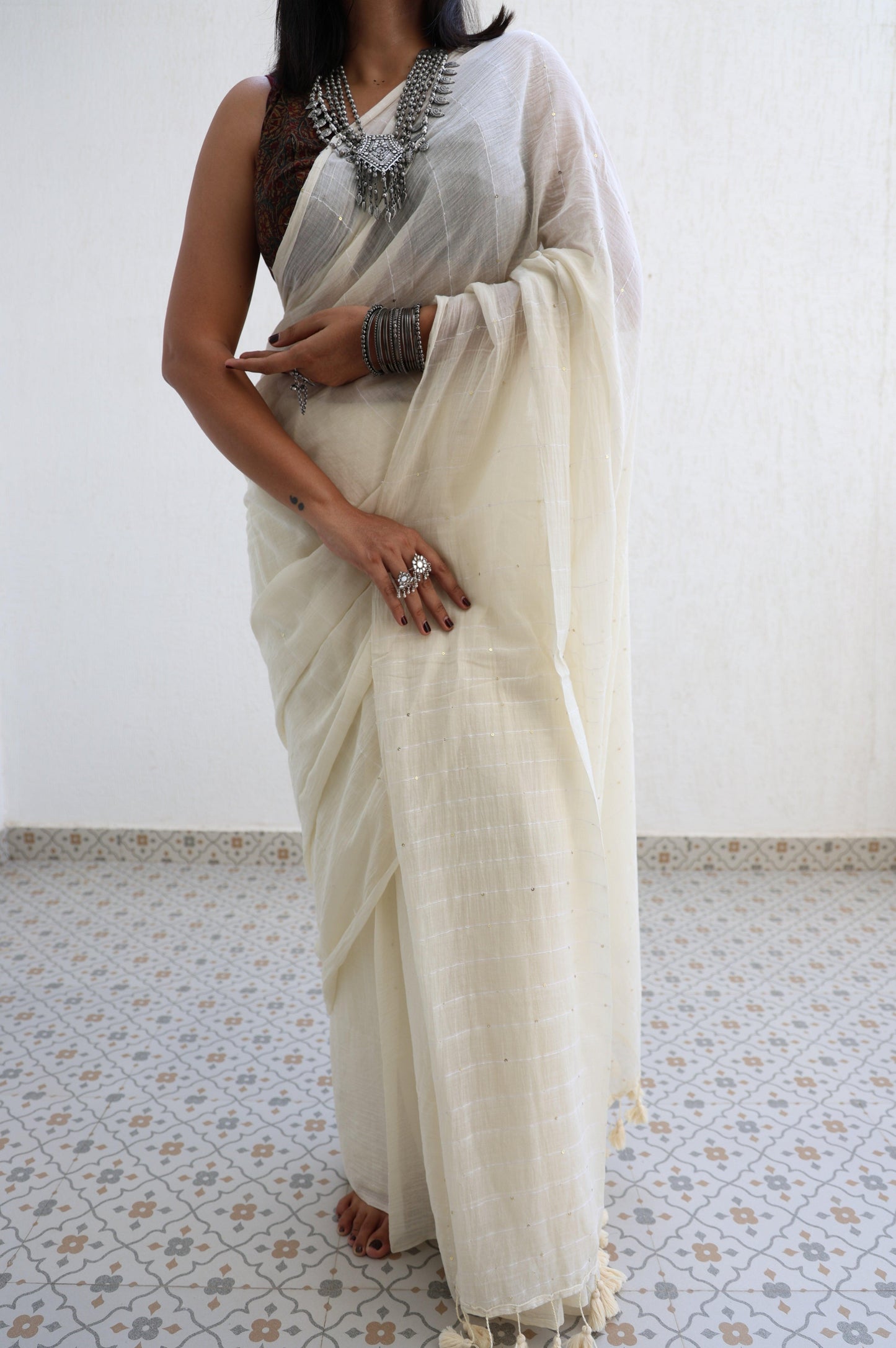 Ebony and Ivory Saree