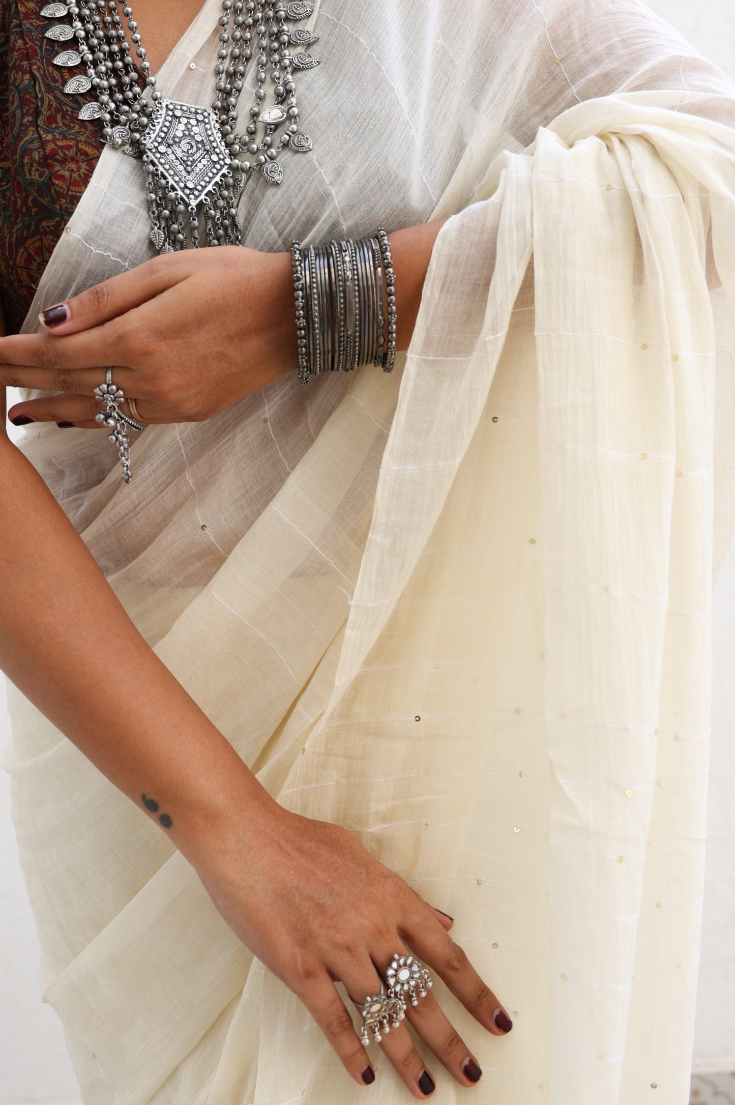 Ebony and Ivory Saree