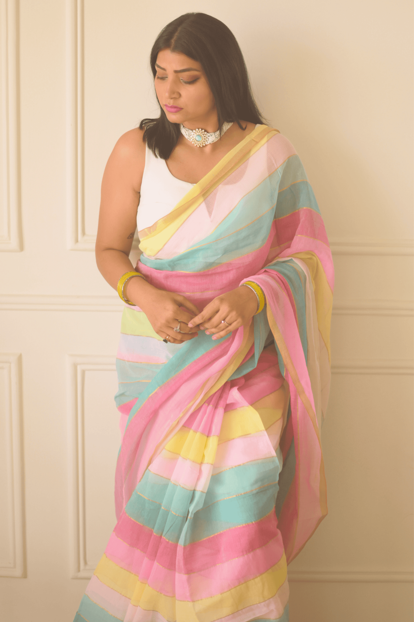 Rainbow Mulmul Saree - Mayin India