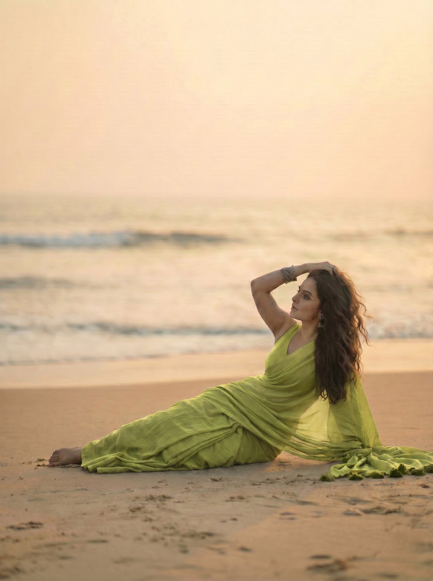 Stone Sage - Plain Green Mul Modal Saree