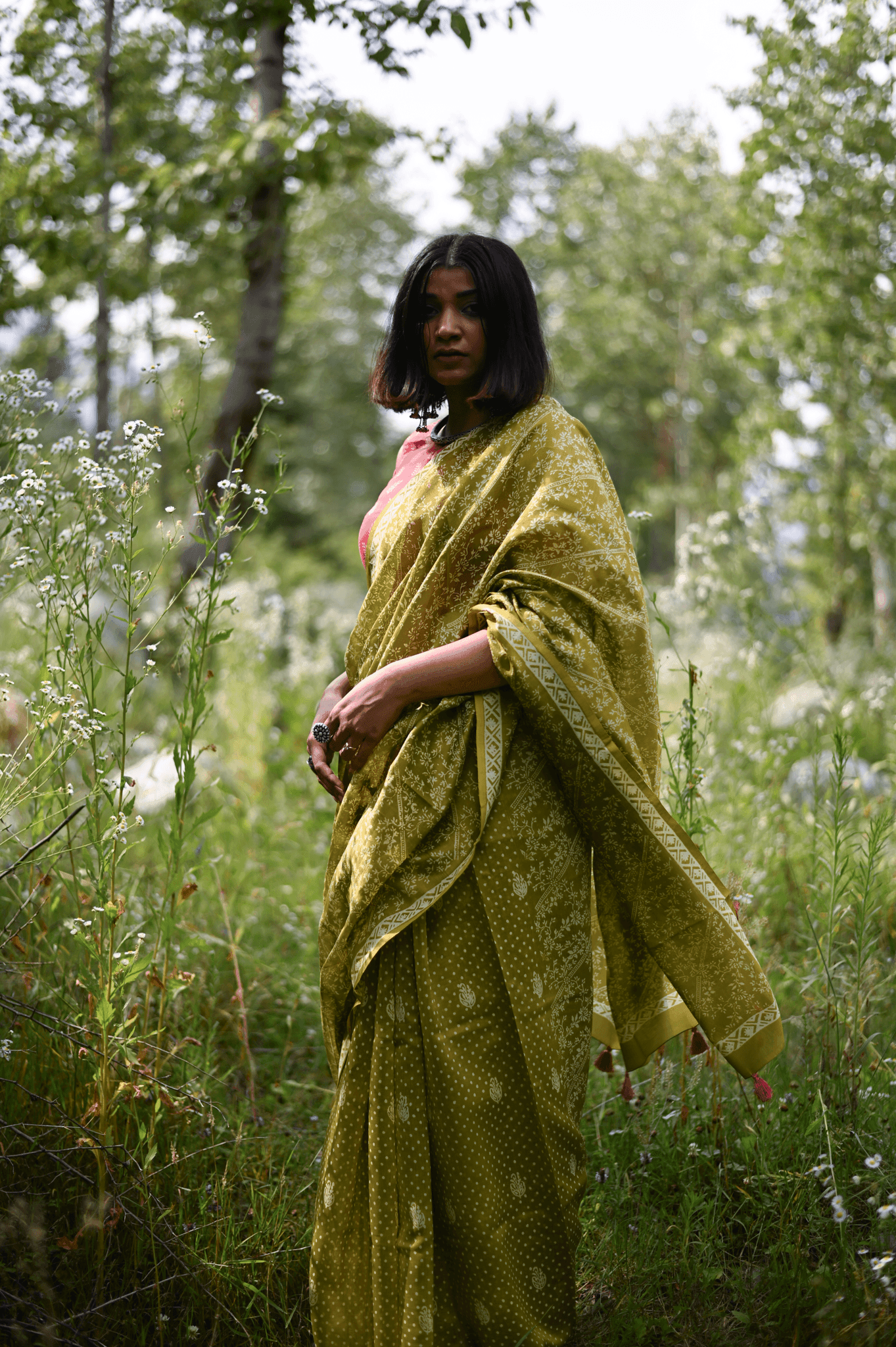 Mehendi Handprinted Handwoven Chanderi Saree - Mayin India