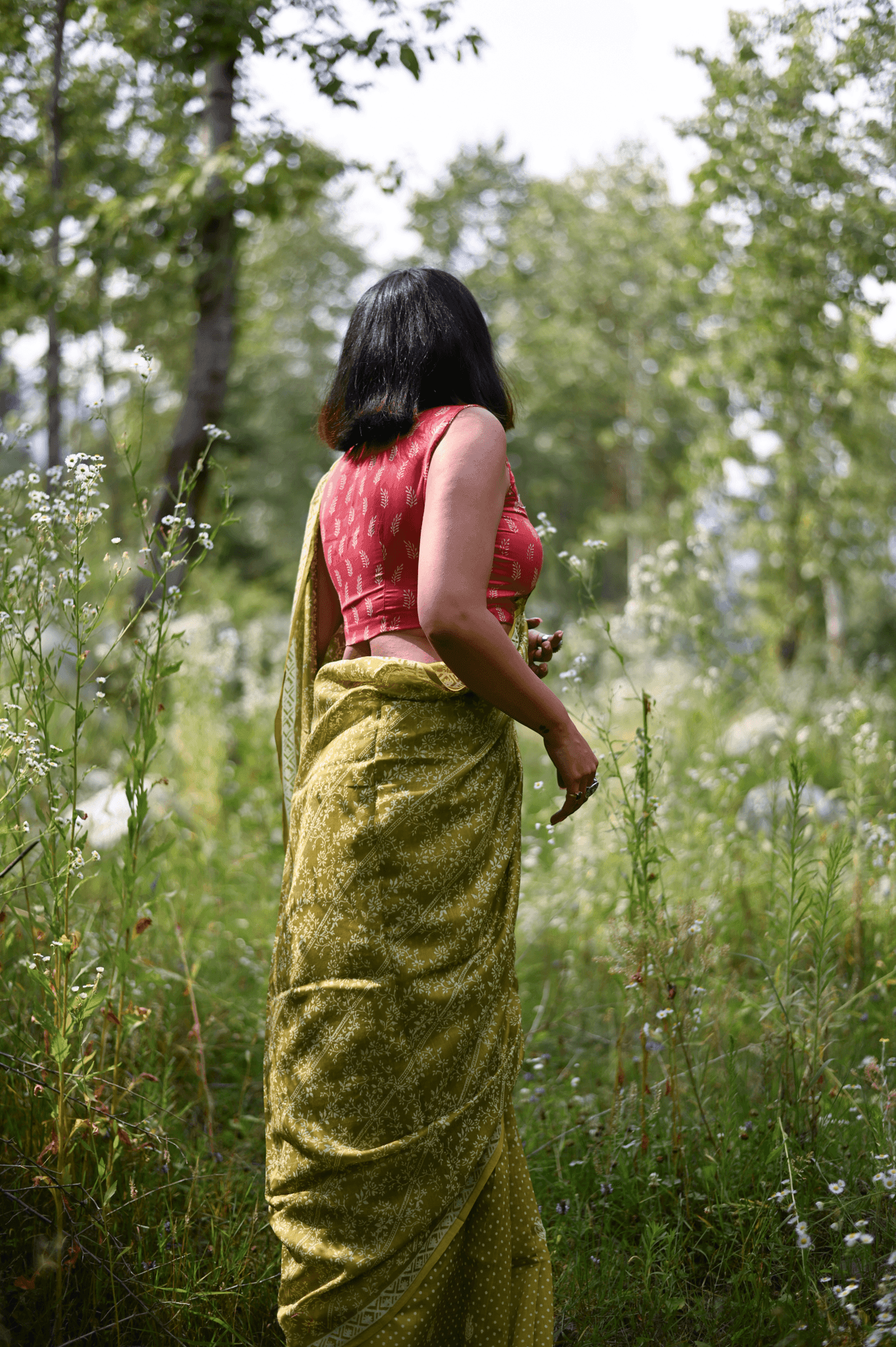 Mehendi Handprinted Handwoven Chanderi Saree - Mayin India