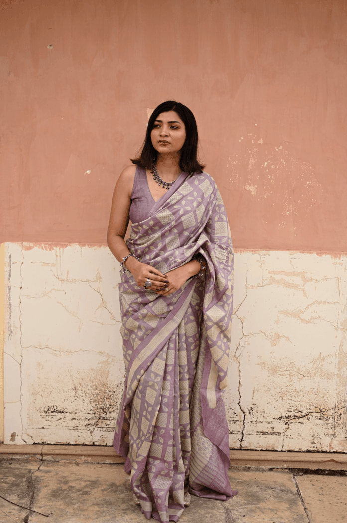 Purple Shibori Tussar Silk Saree - Mayin India