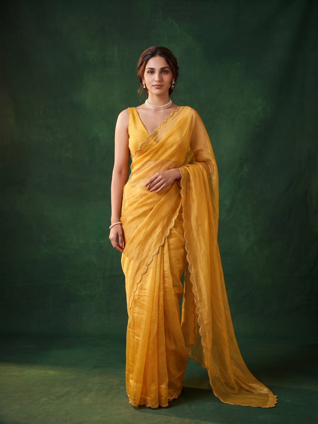 Miss Earth yellow handloom cotton tissue saree with embroidery and zari by MAYIN
