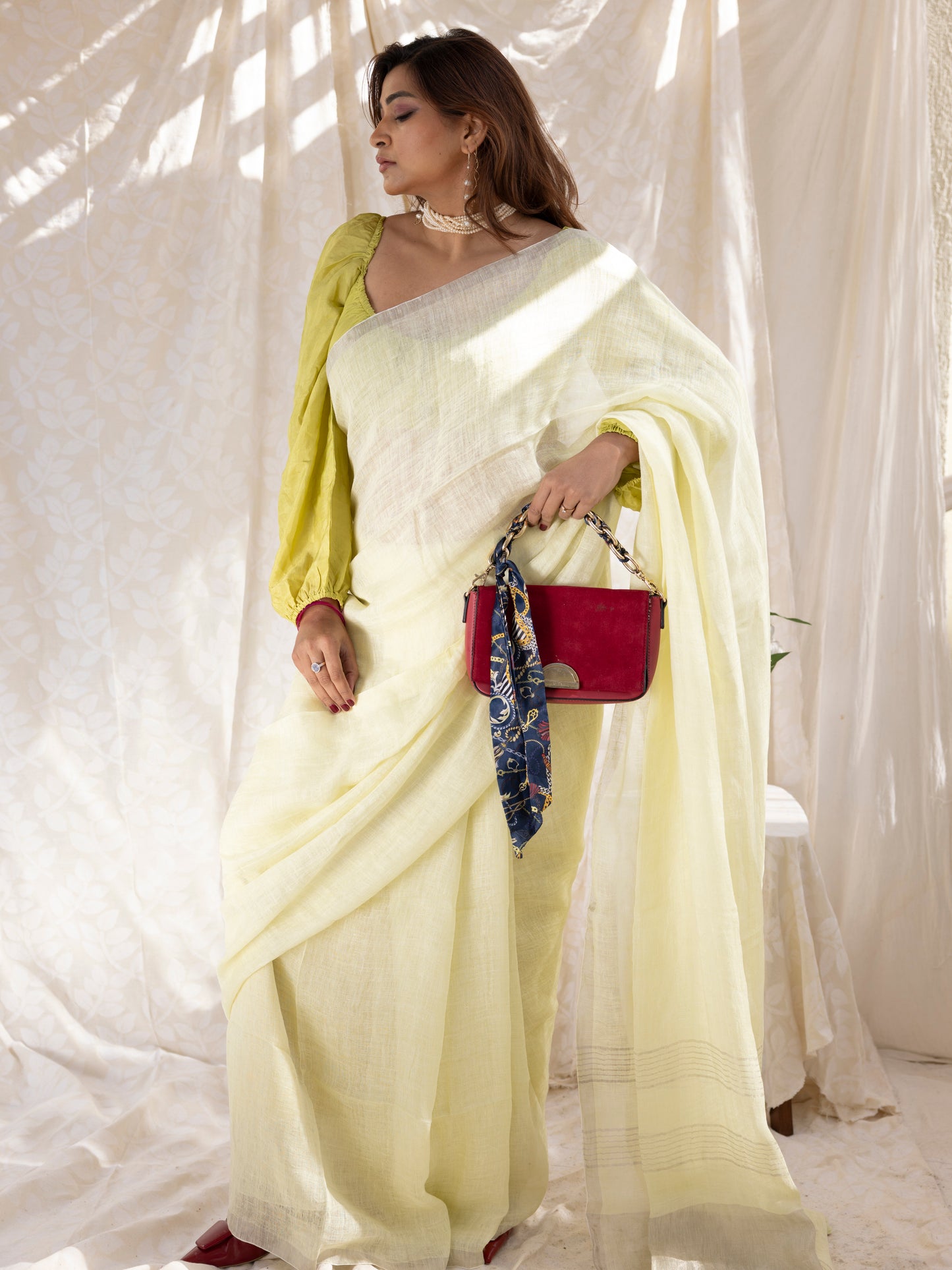 Buttercream - Yellow Pure Handloom Linen Saree with Zari border