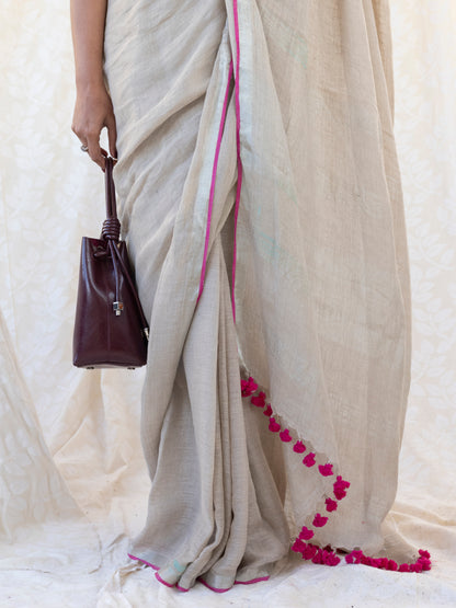 The Go to - Ivory Pure Handloom Linen Saree with Zari Border