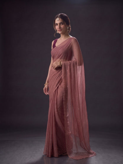 Showtime - Desert Rose Mukaish Work Chiffon Partywear Saree