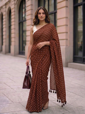 Dot Theory - Chocolate Polka Dot Modal Cotton Saree