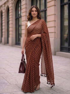 Dot Theory - Chocolate Brown Polka Dot Modal Cotton Saree