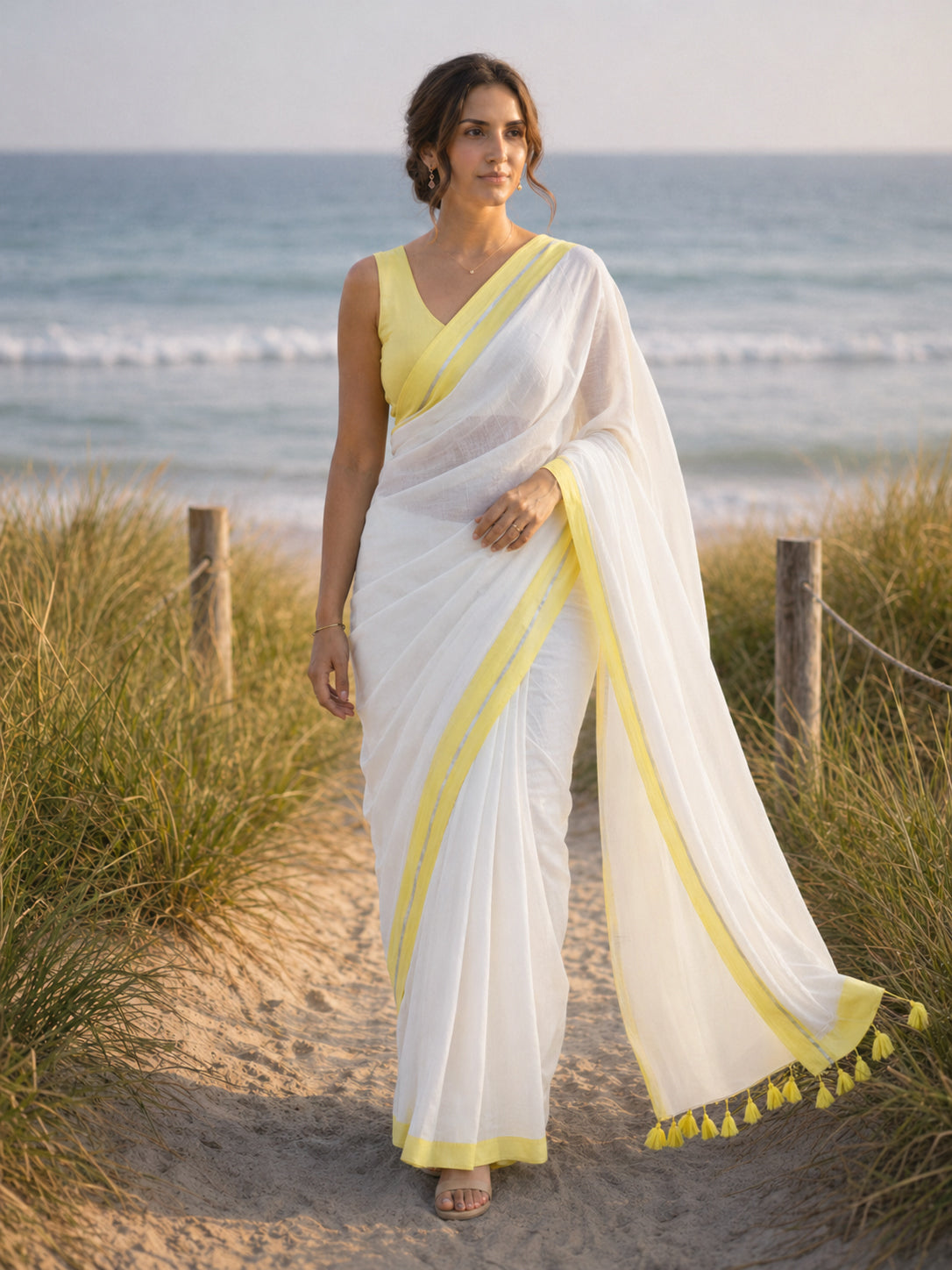 Bright Side - White Pure Mulmul Cotton Saree