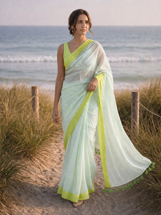 Salt Air - Seafoam Pure Mulmul Cotton Saree