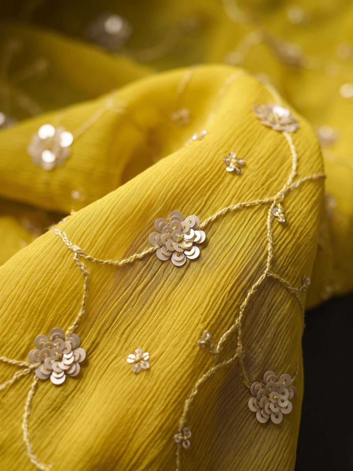 Rendezvous - Yellow Sequin Chiffon Partywear Saree