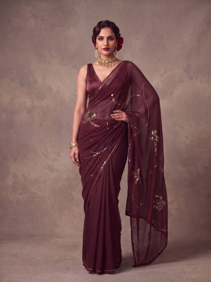 Midas - Resin Gold Sequin Pure Chiffon Partywear Saree
