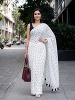 Moonlit Pearl white polka dot modal cotton saree from MAYIN India