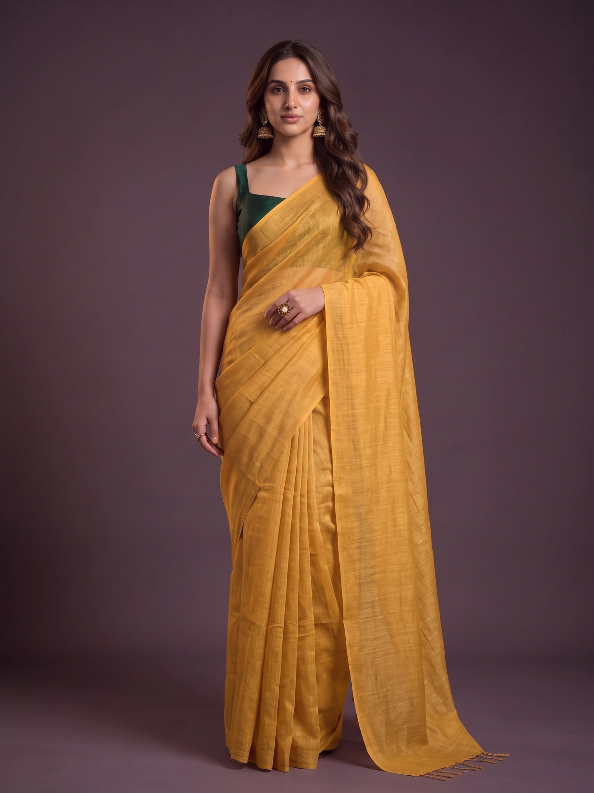 Mustard - Yellow Handloom Linen Tissue Saree