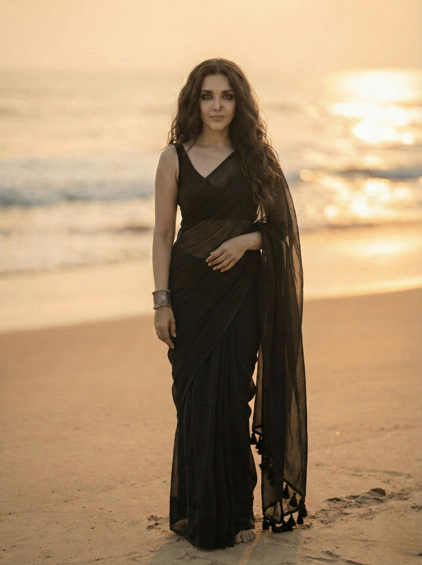 After Dark Black Mulmul Saree