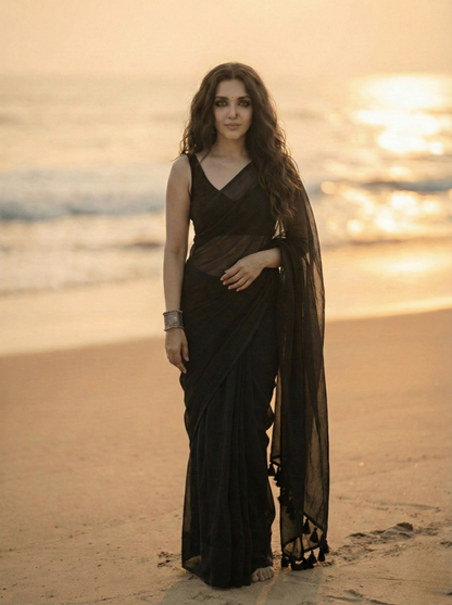 After Dark Black Mulmul Saree