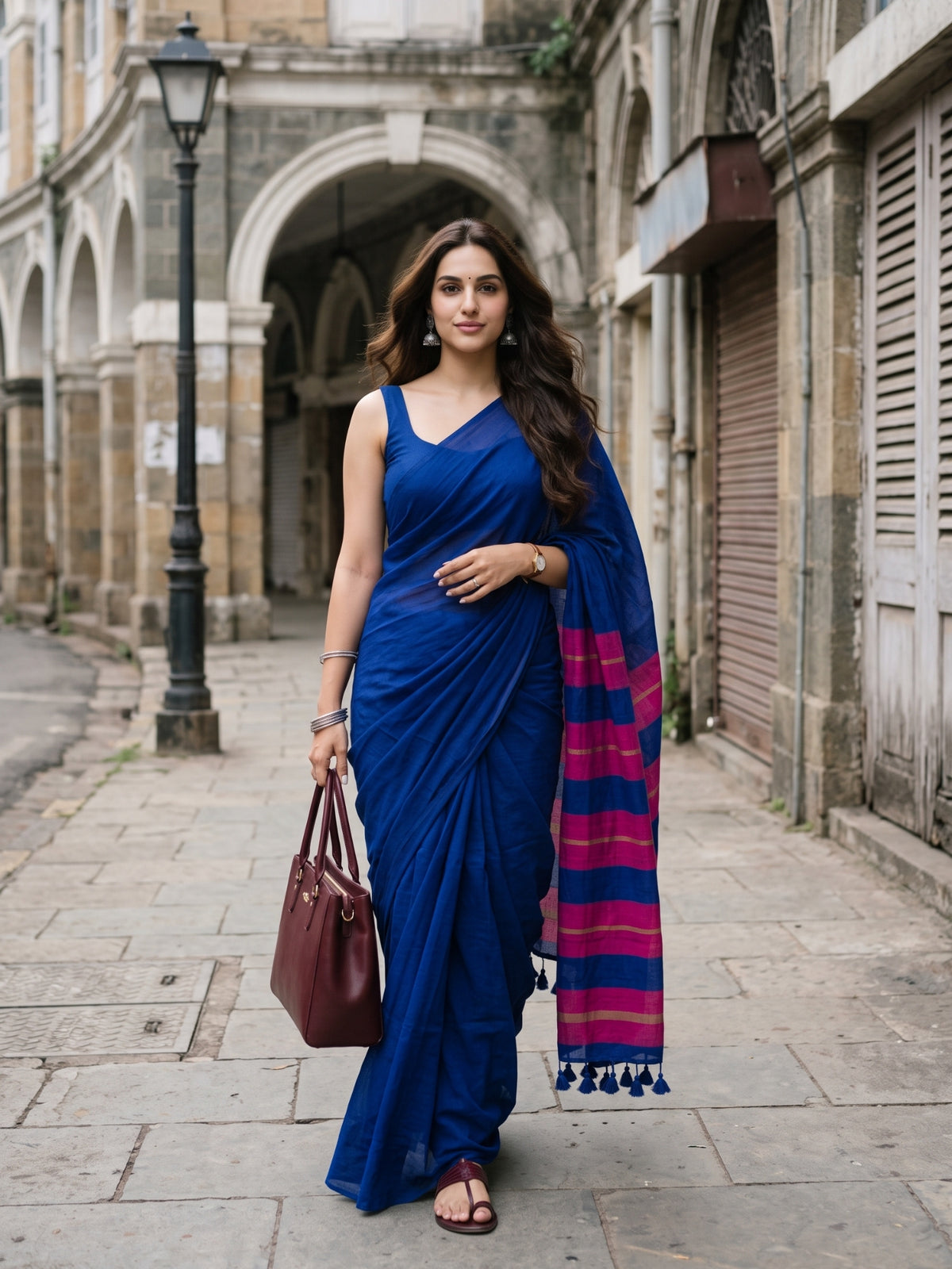 Inkstorm blue and magenta acrylic cotton saree from MAYIN India