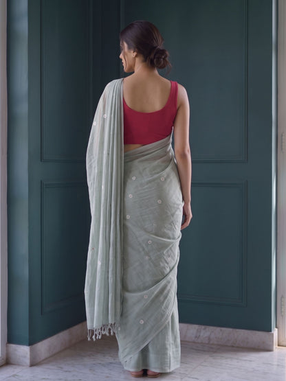 Sage - Green Floral Original Dhakai Jamdani Saree