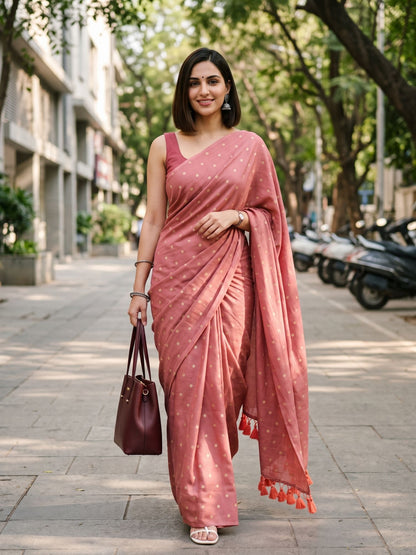 Vintage Speckle dusty rose pink polka dot modal cotton saree, photo 5