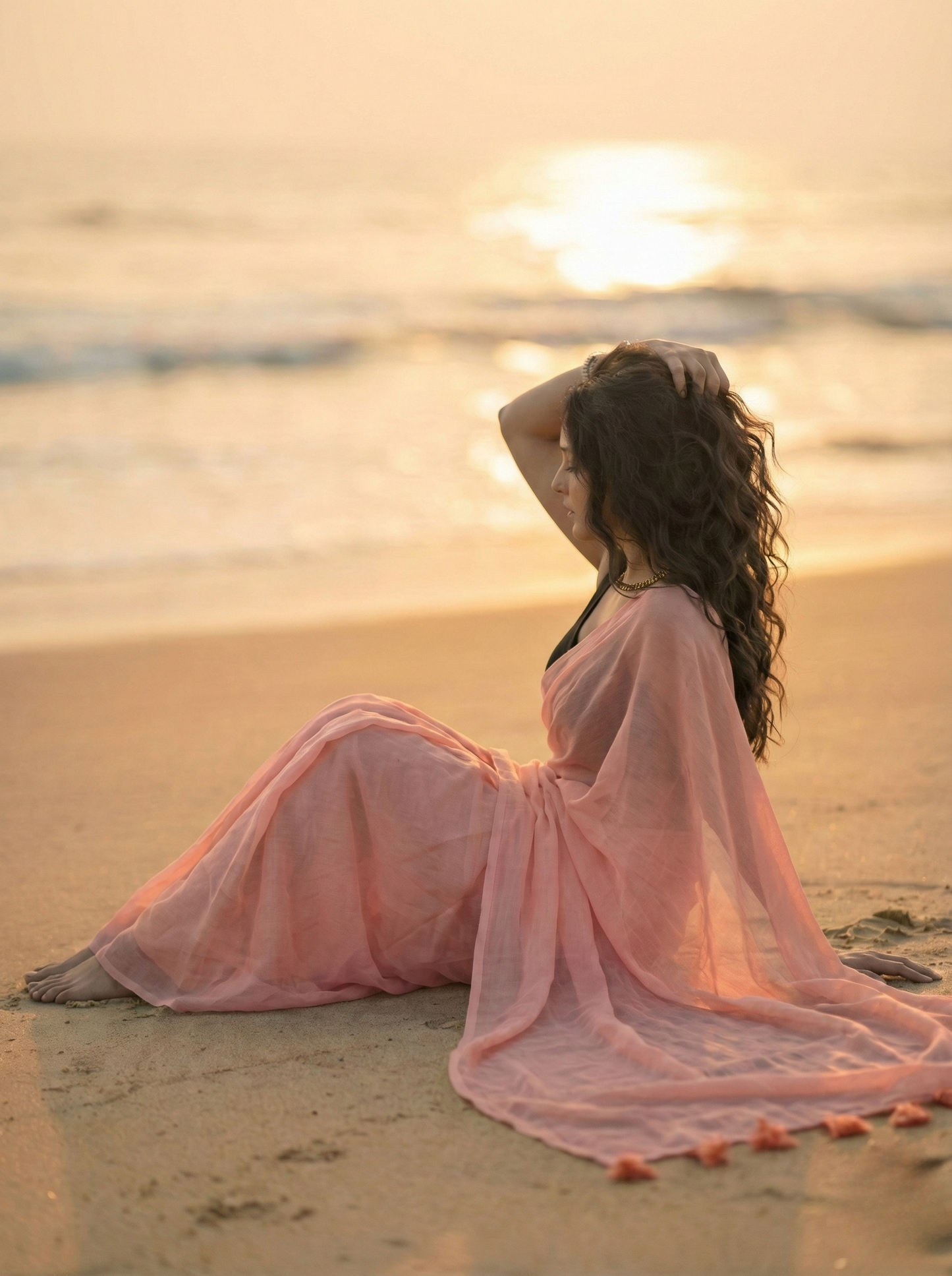 Coral Mist Mul Saree