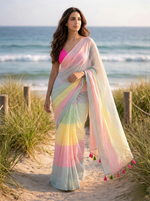 Saturday - Multicolour Striped Mulmul Cotton Saree