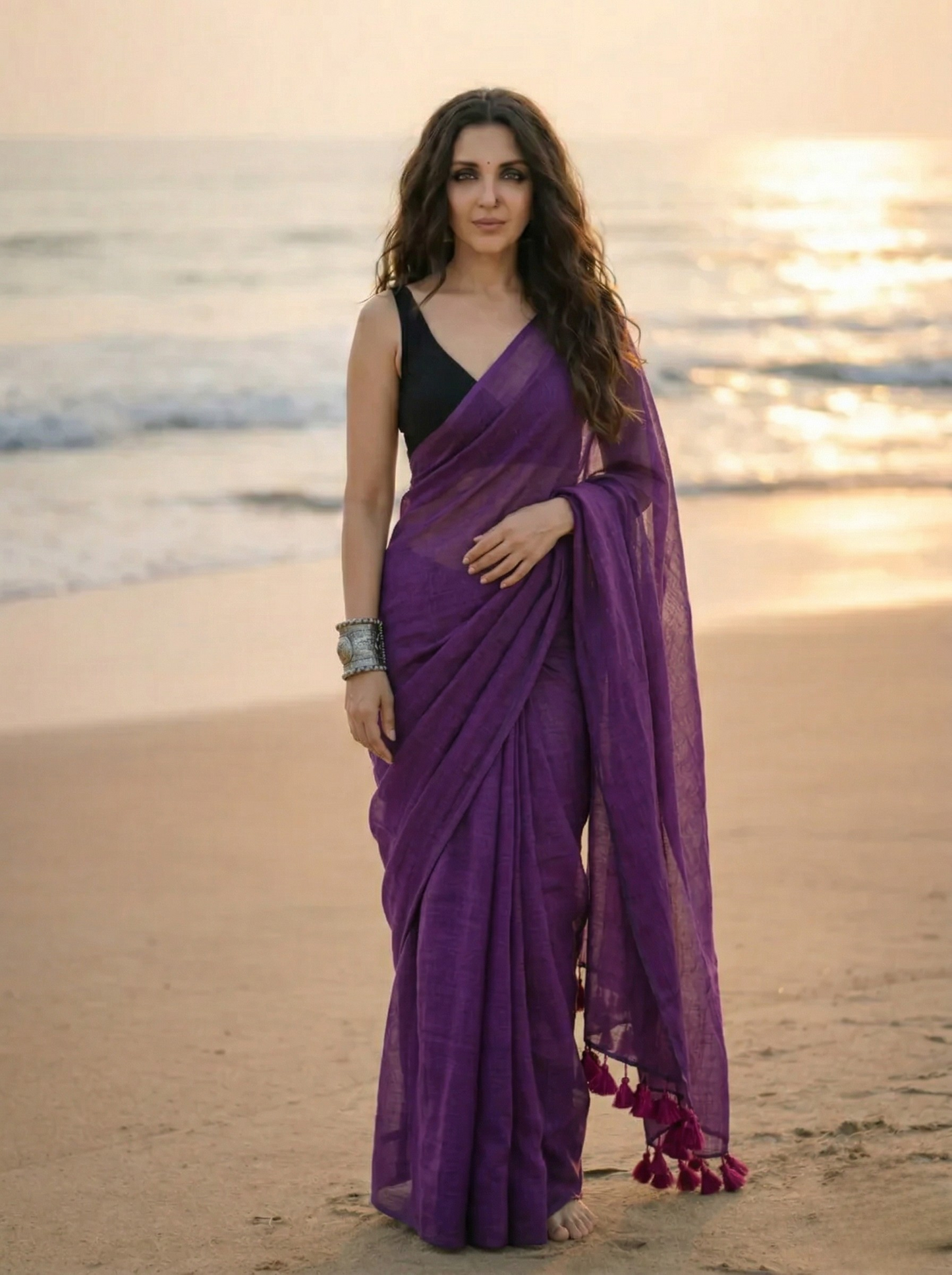 Blueberry Pie - Plain Royal Purple Mul Cotton Saree