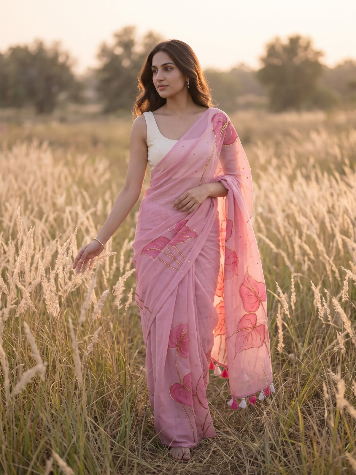Anthuria - Blush Pink Handpainted Mulmul Cotton Saree