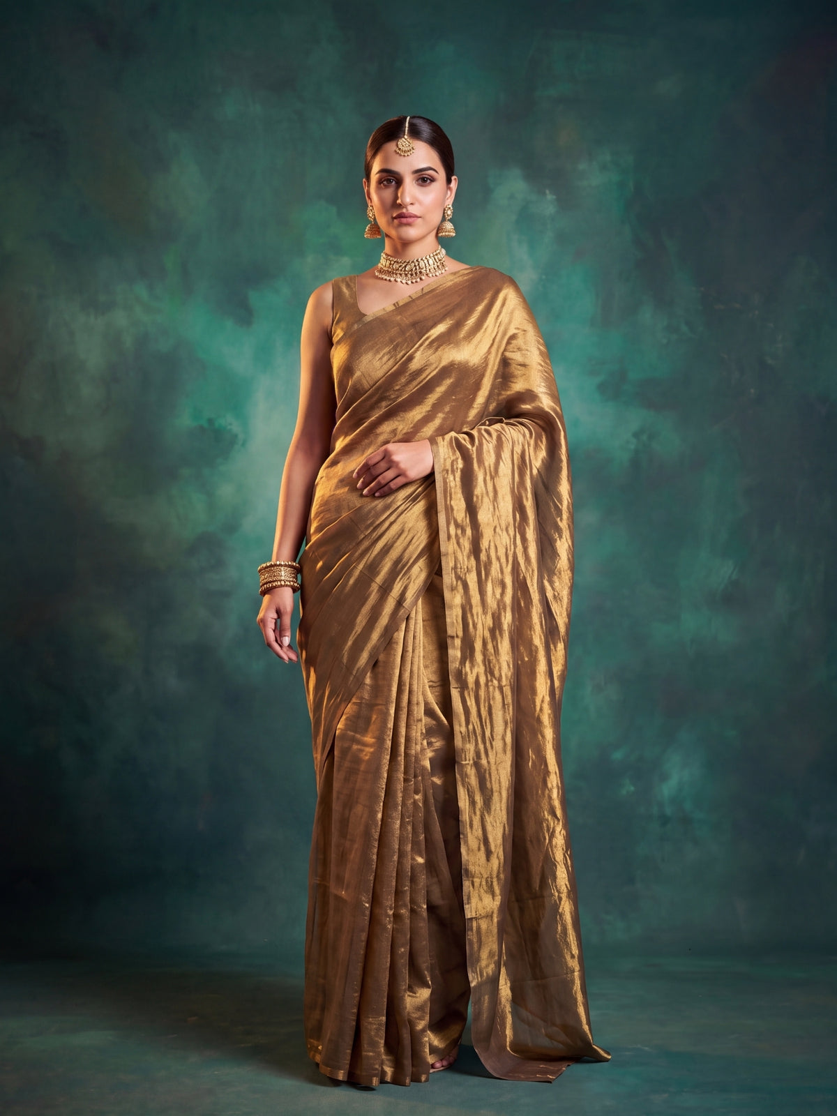 Eira plain gold handloom tissue saree by MAYIN