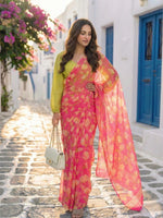 Elysia - Pink Floral Print Pure Chiffon Saree
