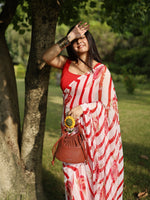 Amélie- Red Floral Print Pure Chiffon Partywear Saree