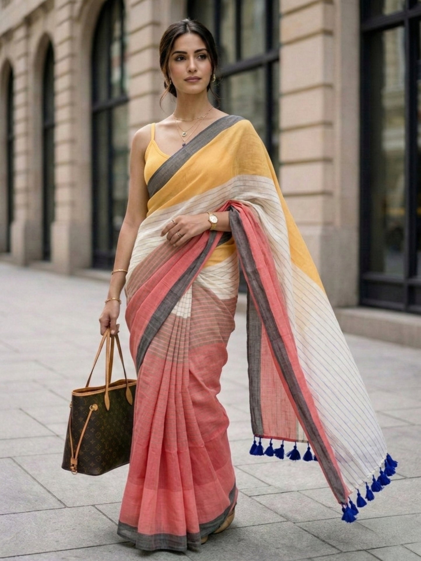 Tokyo - Multicolour Striped Mulmul Cotton Saree
