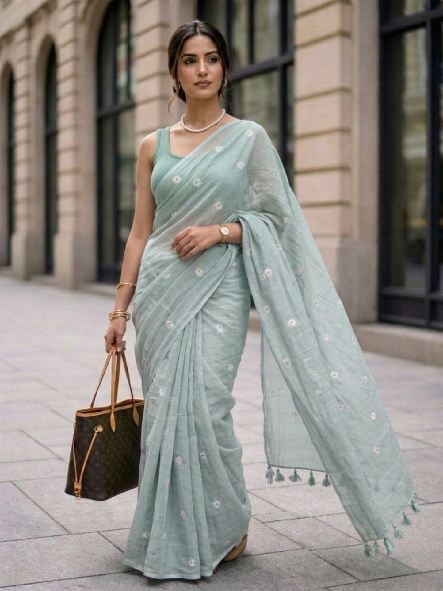 Sage - Green Floral Original Dhakai Jamdani Saree