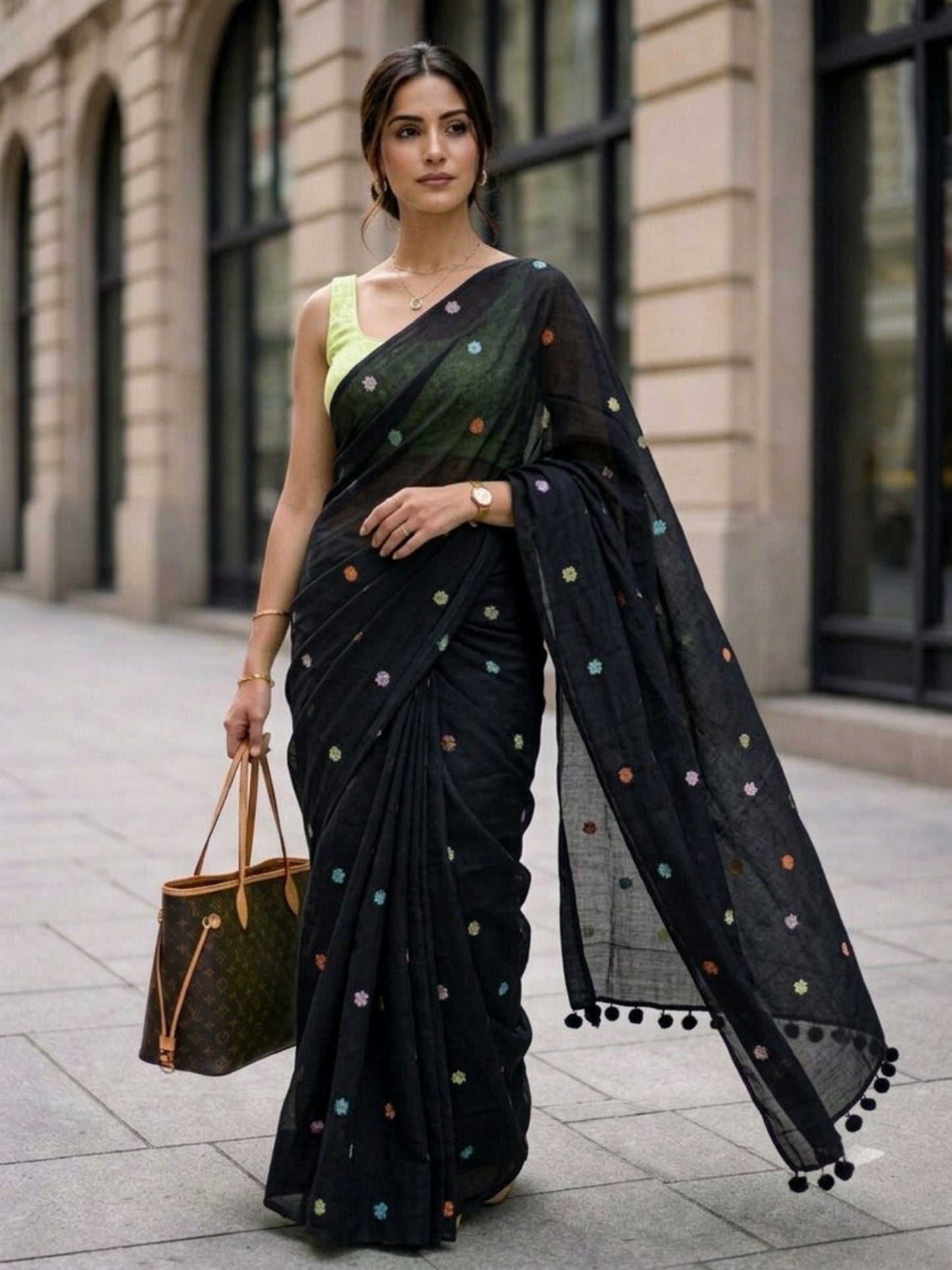 Bloom - Black Floral Original Dhakai Jamdani Saree