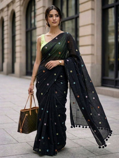 Bloom - Black Floral Original Dhakai Jamdani Saree