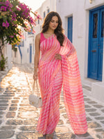Blush Waves - Pink Leheriya Print Pure Chiffon Saree