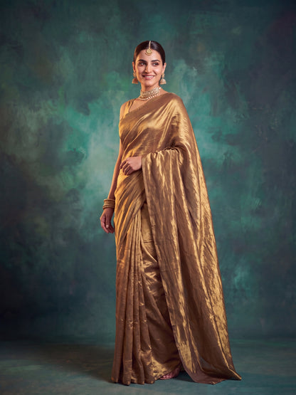 Eira - Plain Gold Handloom Tissue Saree