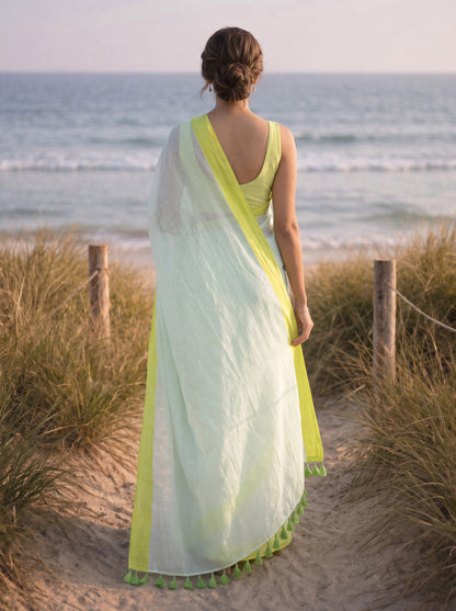 Salt Air - Seafoam Pure Mulmul Cotton Saree